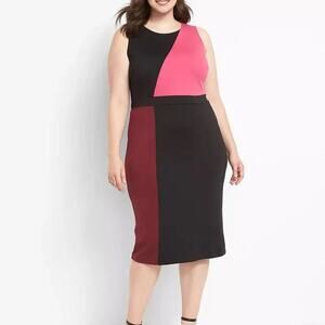 Lane Bryant Black, Pink & Burgundy Colorblock Midi Dress